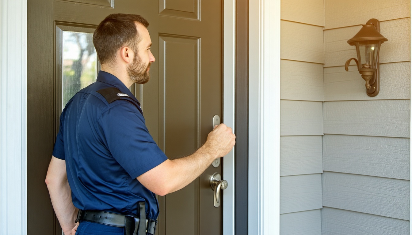 An image of a security company representative knoc